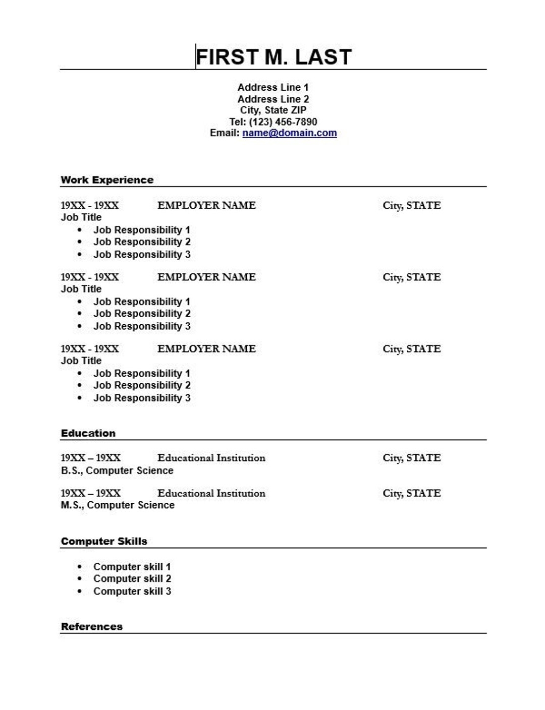 Simple Professional Resume Template Basic Resume Resumes Templates Work Template Employment Digital Download Resume Simple Etsy Denmark