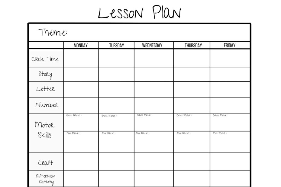 Simple Weekly Lesson Plan Template preschool prek Kindergarten