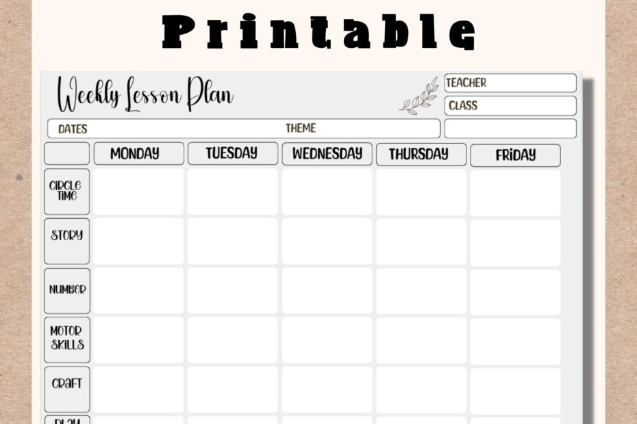 Simple Weekly Lesson Plan Template preschool prek Kindergarten daycare instant Download pdf printable Early Childhood Lesson Plan Template Etsy