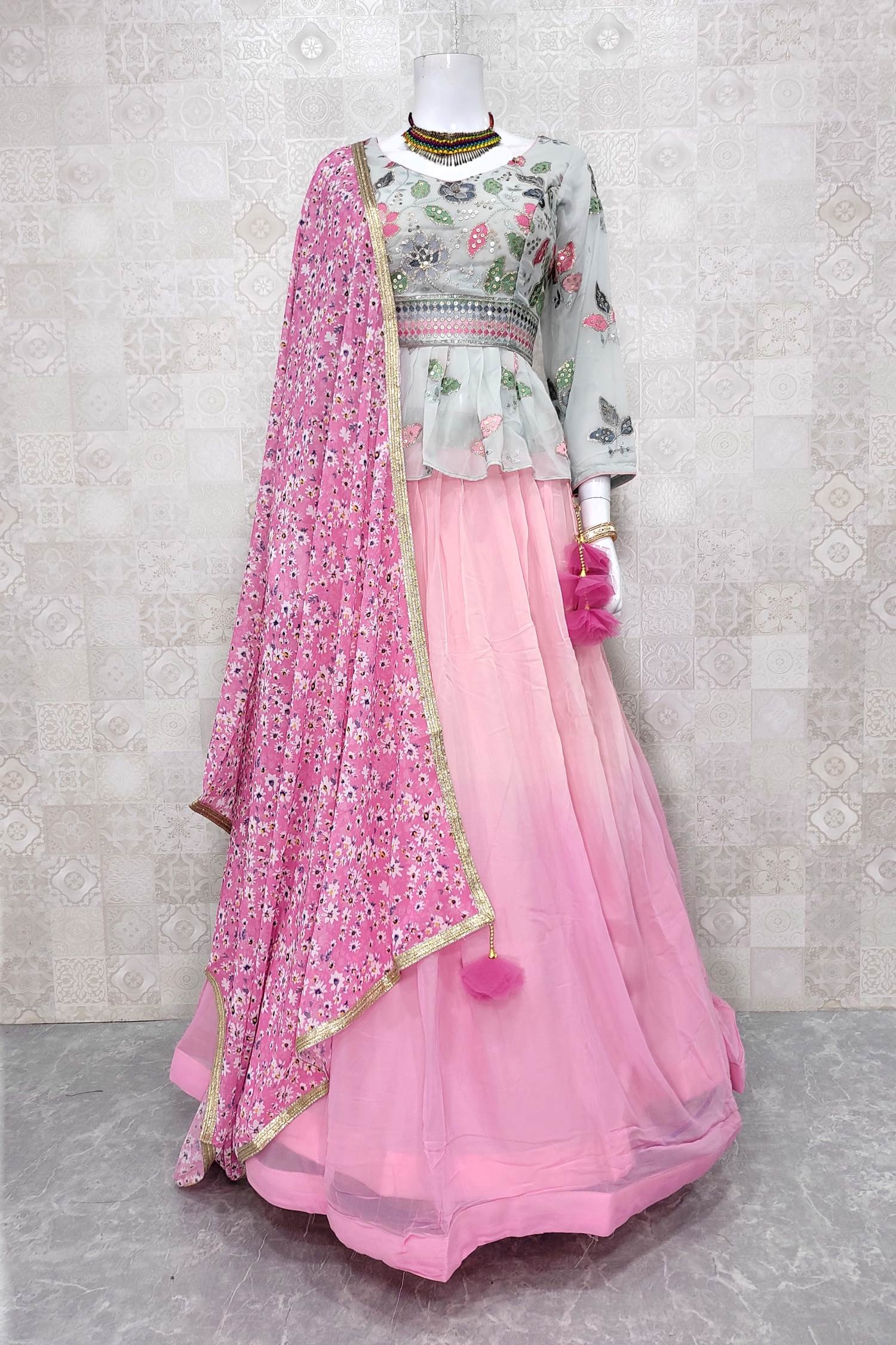 Sky Blue And Pink Color Combination Party Wear Designer Lehenga 