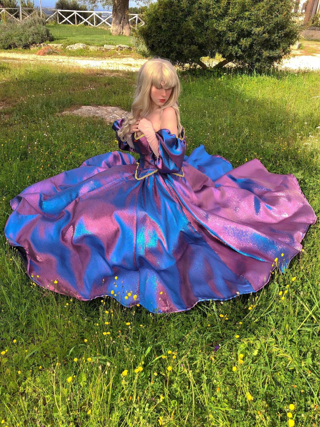 Sleeping Beauty Changing Color Inspired Dress Princesscore Prom Dress Romantic Dress With Puffy Sleeves Medieval Fantasy Wedding Dress
