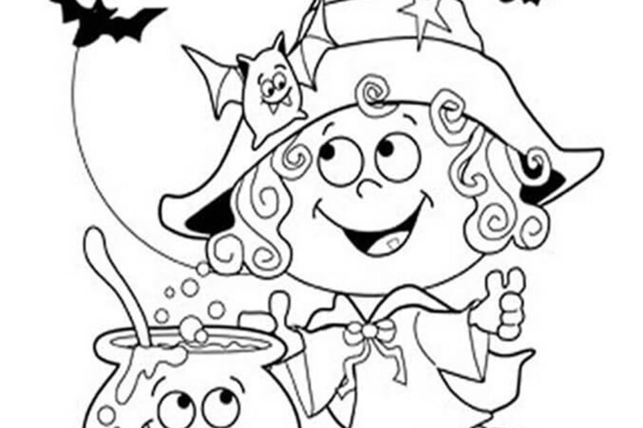 Small Cute Halloween Witch Coloring Pages For Kids