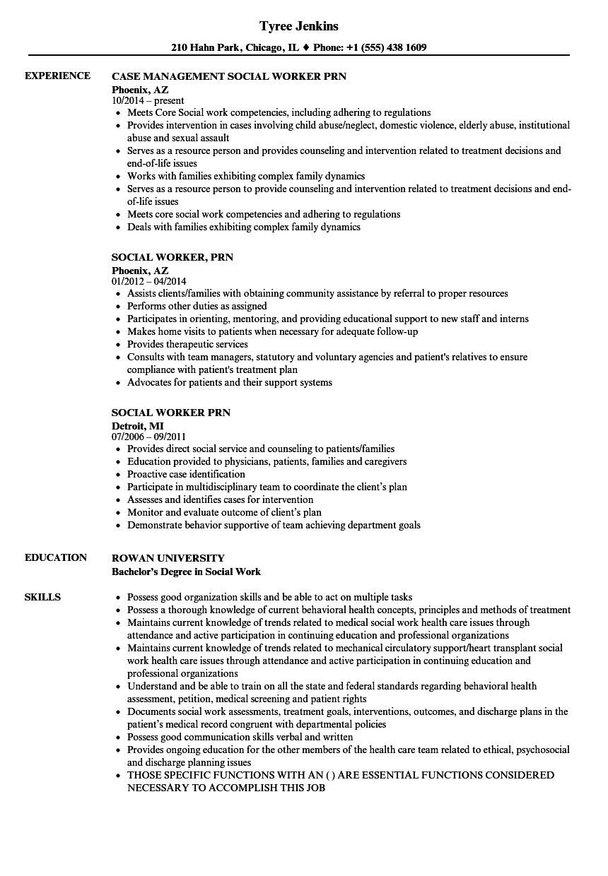 Social Worker PRN Resume Samples Velvet Jobs