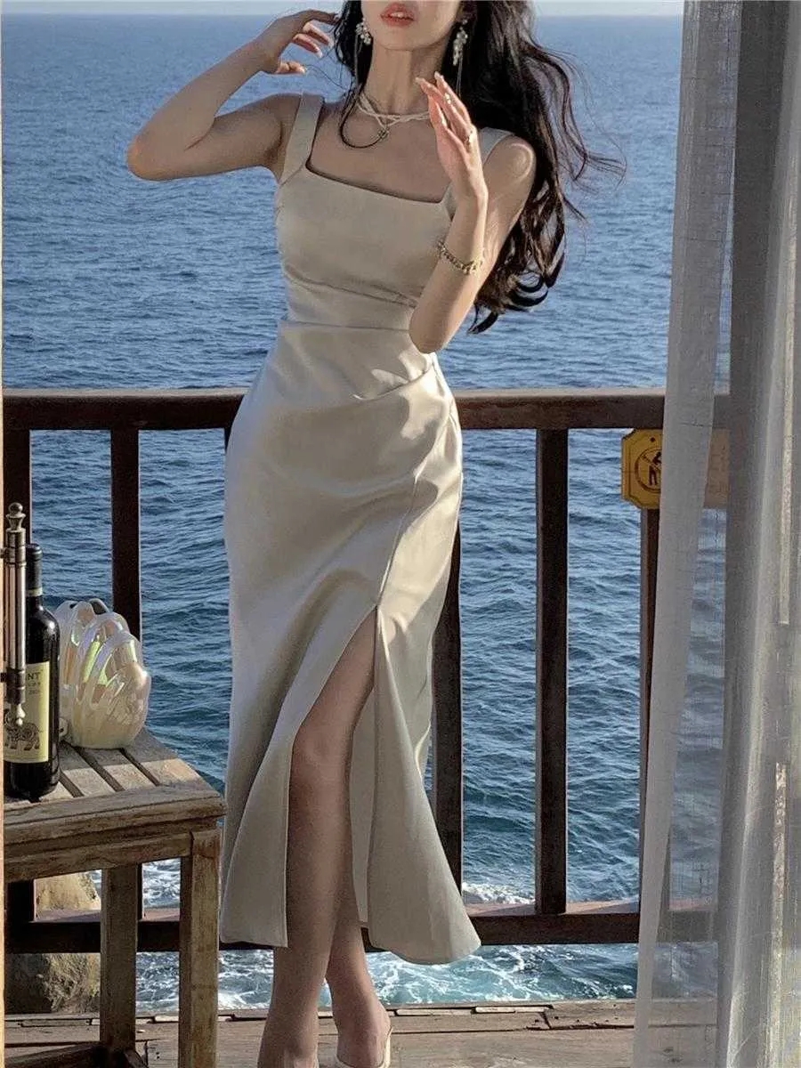 Solid Color Midi Dress Elegant Summer Cocktail Dress For The Stylish Woman Vintage Inspired Satin Evening Party Dress
