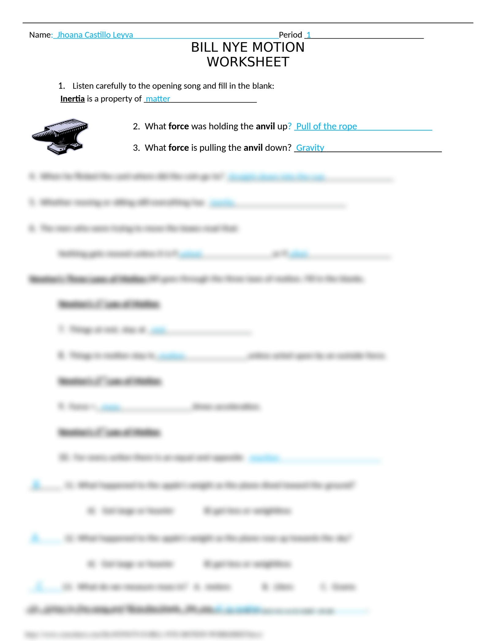 SOLUTION 10 Bill Nye Motion Worksheet Docx Studypool Worksheets Library