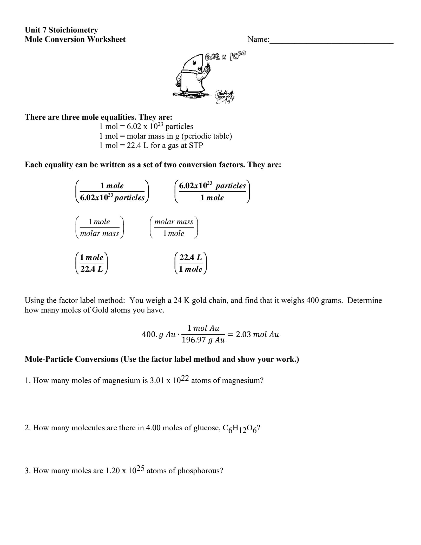 SOLUTION Ch U7 A1 Mole Conversions Worksheet Studypool Worksheets Library