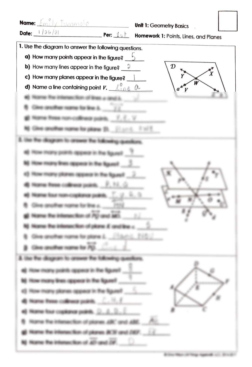 SOLUTION Unit 1 Points Lines And Planes Geometry Basics Worksheet Worksheets Library