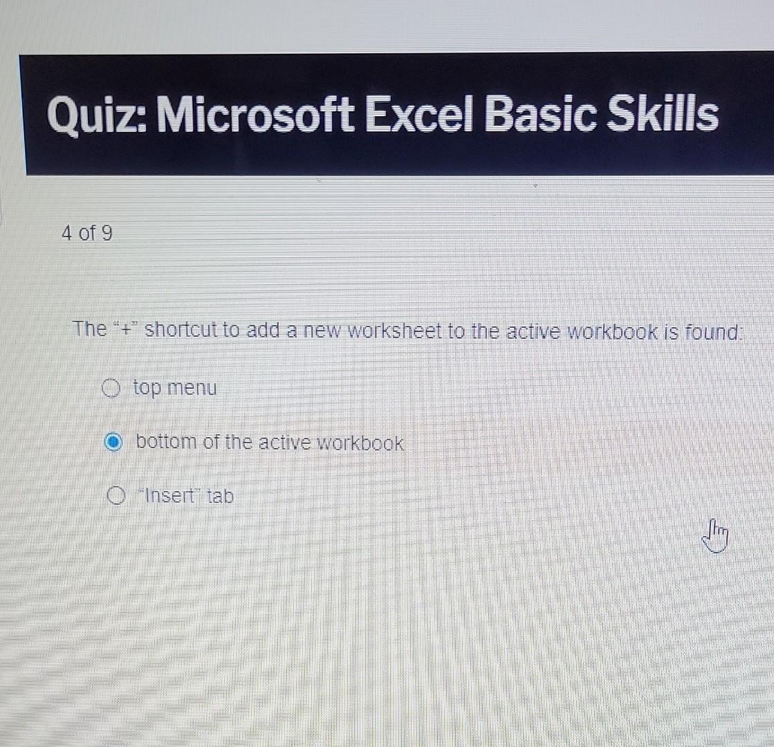 Solved Quiz Microsoft Excel Basic Skills 4 Of 9 The 