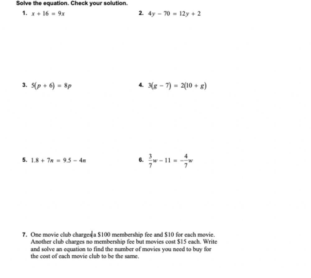 Solving Equations With Variables On Both Sides Activities PDF 