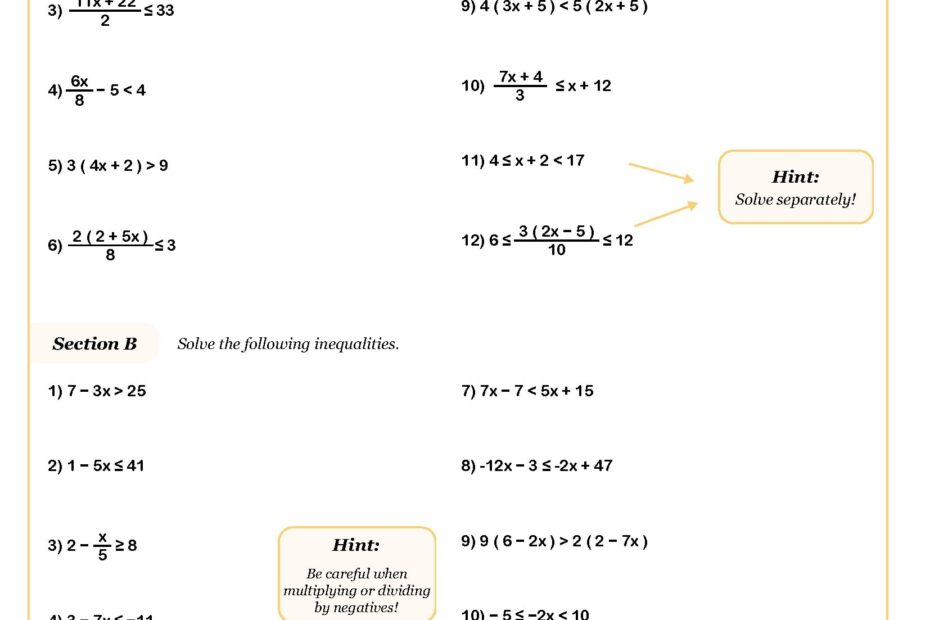 Solving Inequalities B Worksheet Cazoom Maths Worksheets
