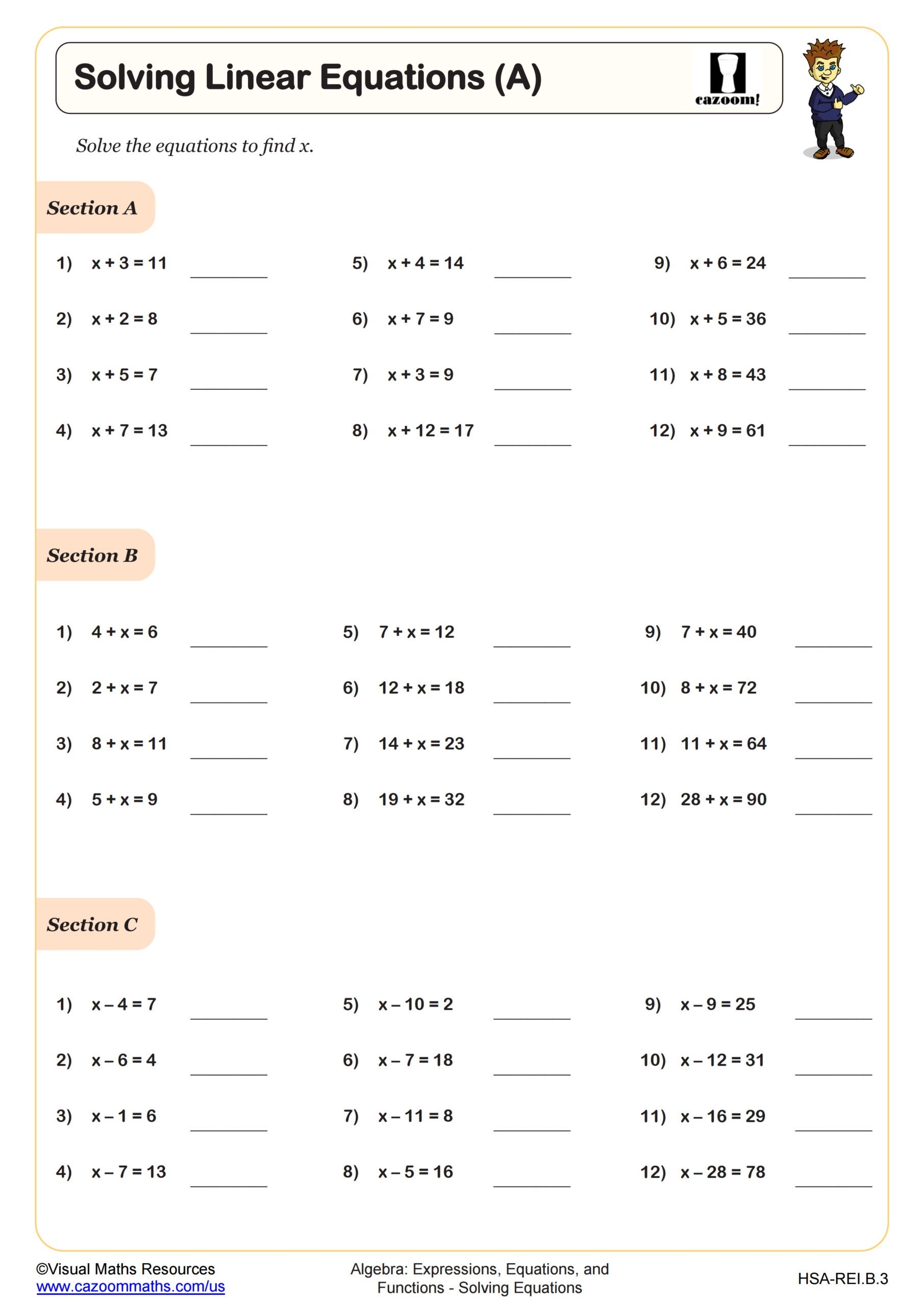 linear equations worksheet pdf