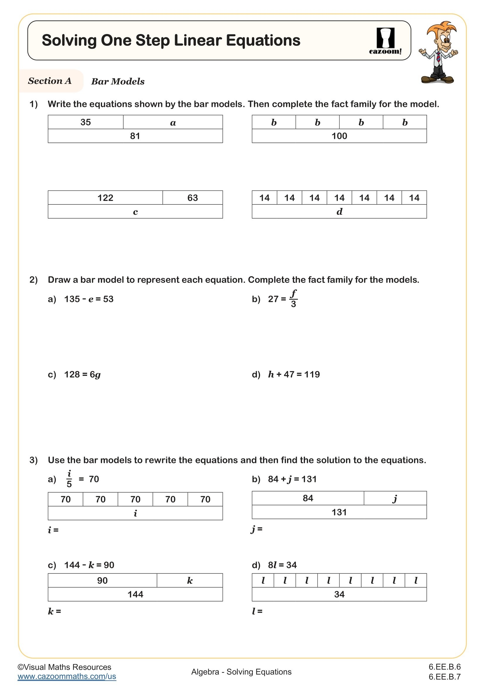 one step equation worksheet