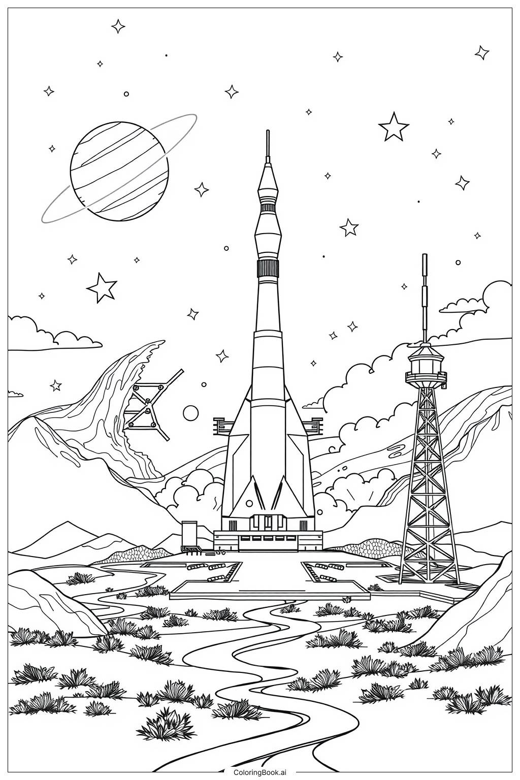 Space Rocket Launch Coloring Page Free PDFu0026PNG Printable 