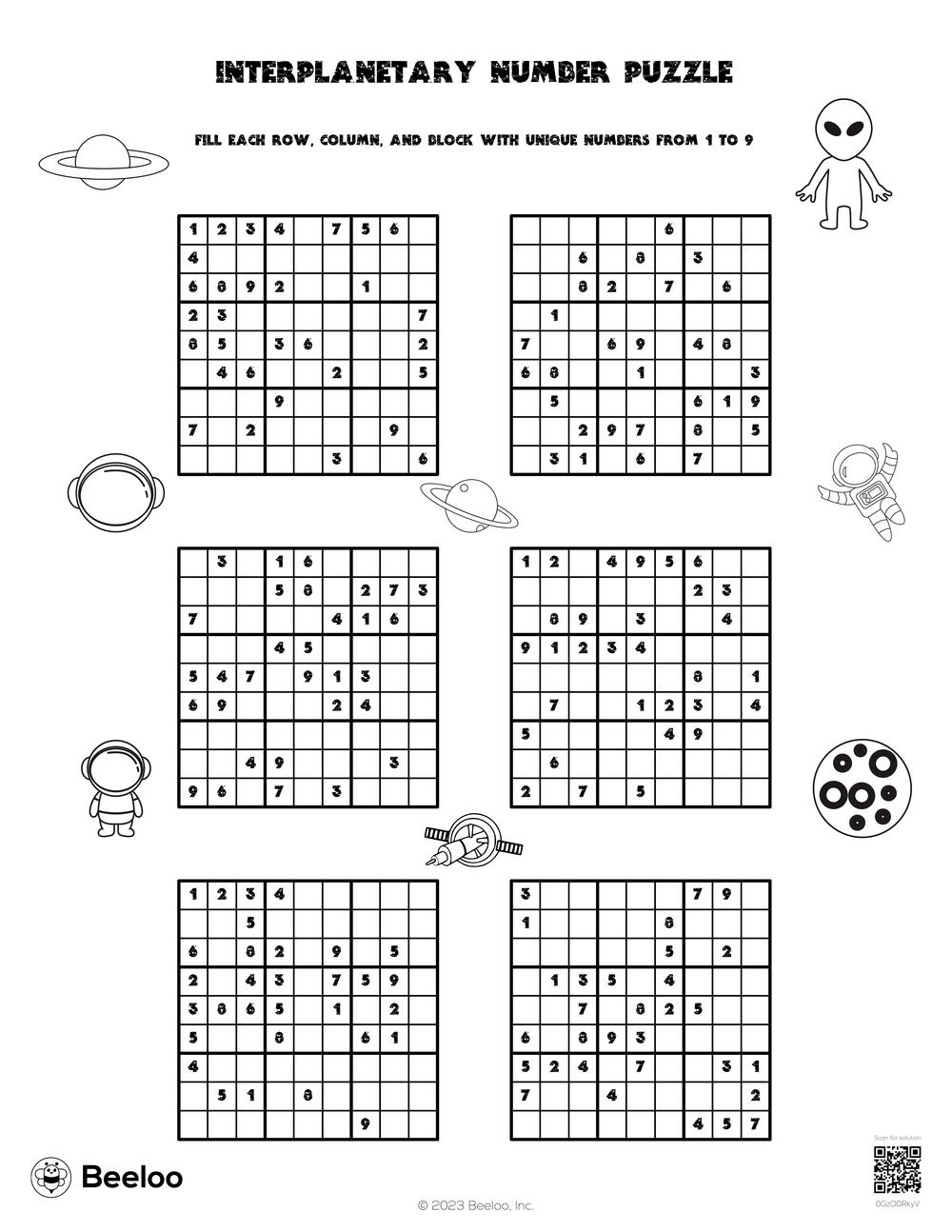 Space themed Sudoku Puzzles Beeloo Printable Crafts And 