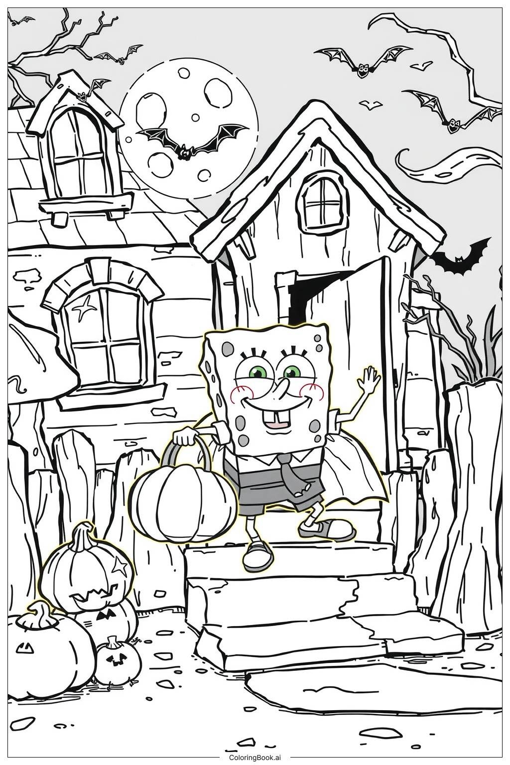 Spongebob Halloween Haunted House 2 Coloring Page Free PDFu0026PNG Printable 