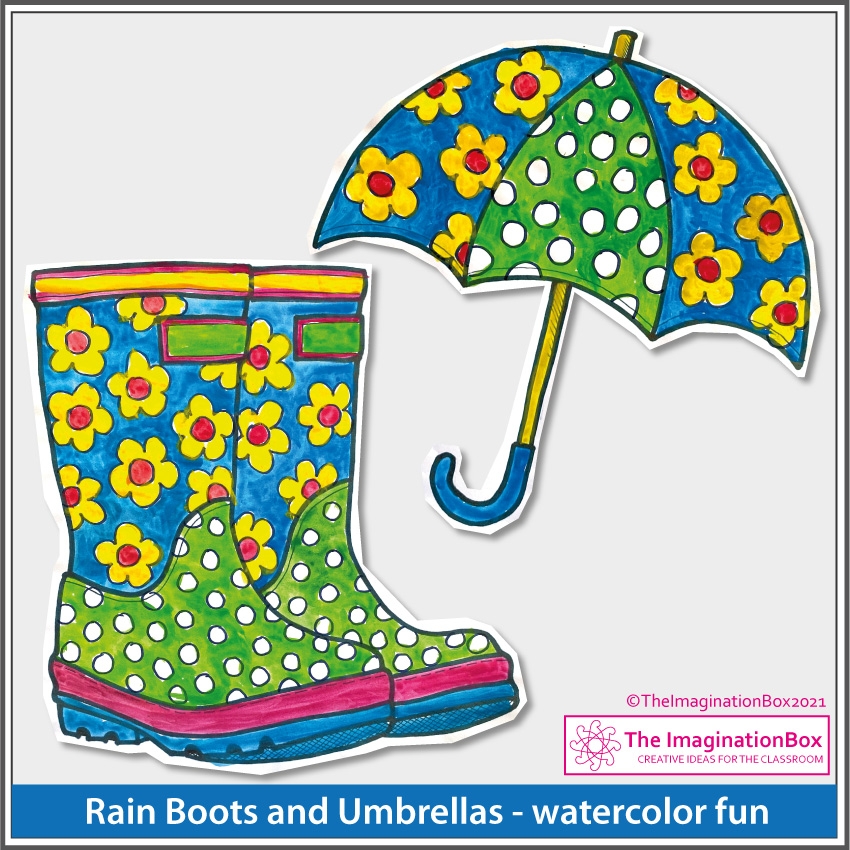 Spring Coloring Pages Rain Boots Umbrella Hat And Mittens Art Activity
