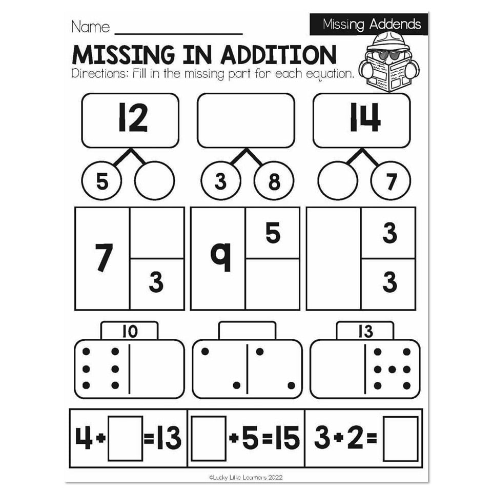 Spring Early Finishers 1st Grade Math Missing Addends 