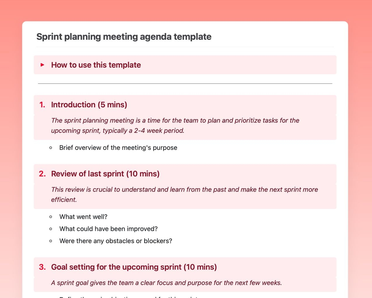 Sprint Planning Meeting Agenda Free Craft Template