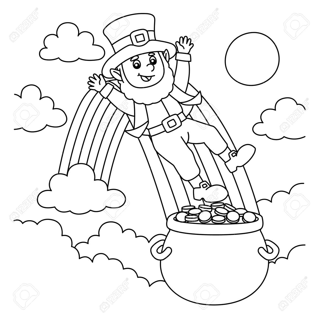 St Patricks Day Leprechaun Coloring Page For Kids Royalty Free 