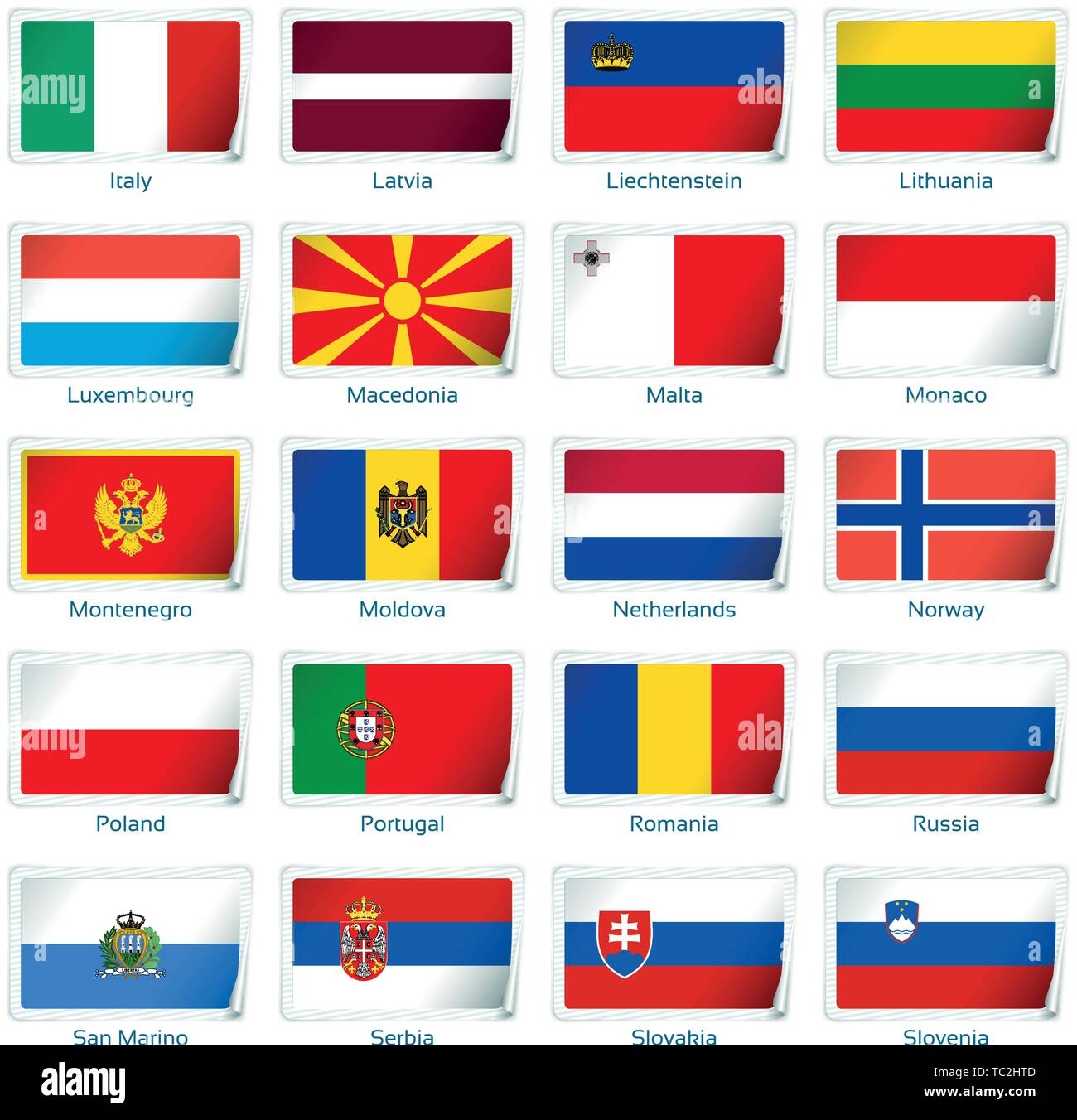 Sticker Flags Europe Two Vector Illustration 3 Layers Shadows 