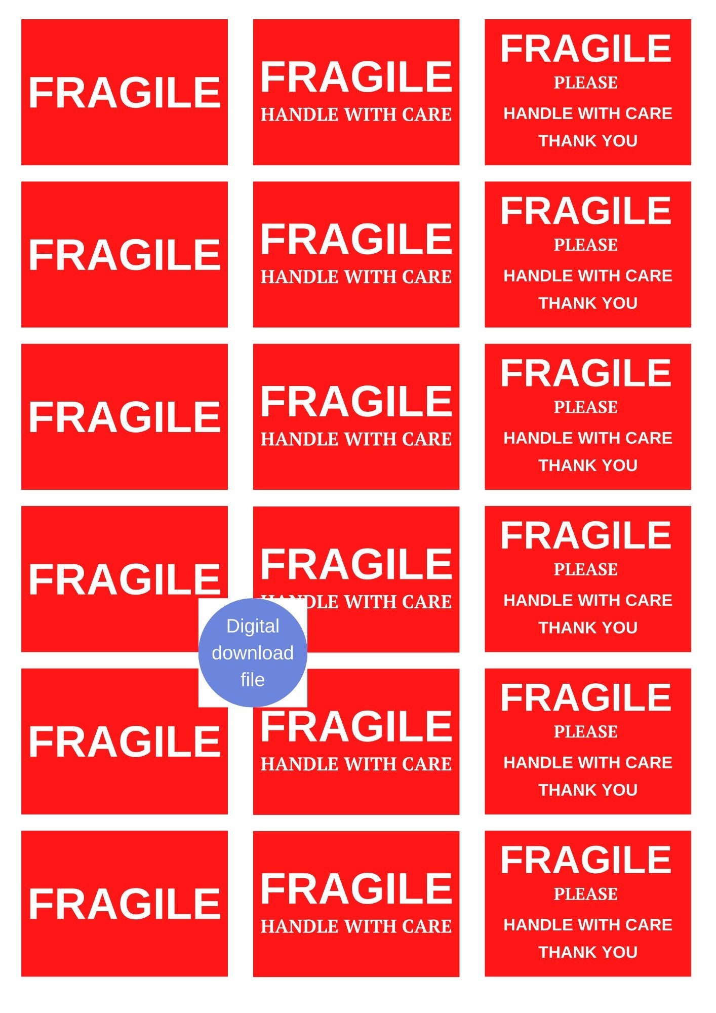 Stickers Fragile A4 Small Fragile Stickers Three Different Packaging Stickers Digital Download File Etsy
