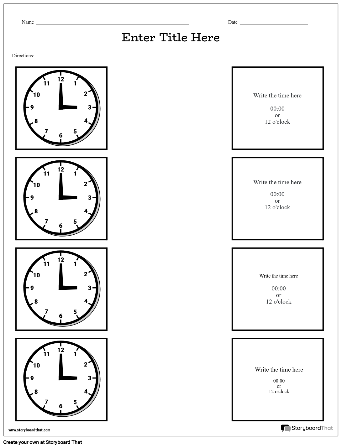 blank clock worksheets
