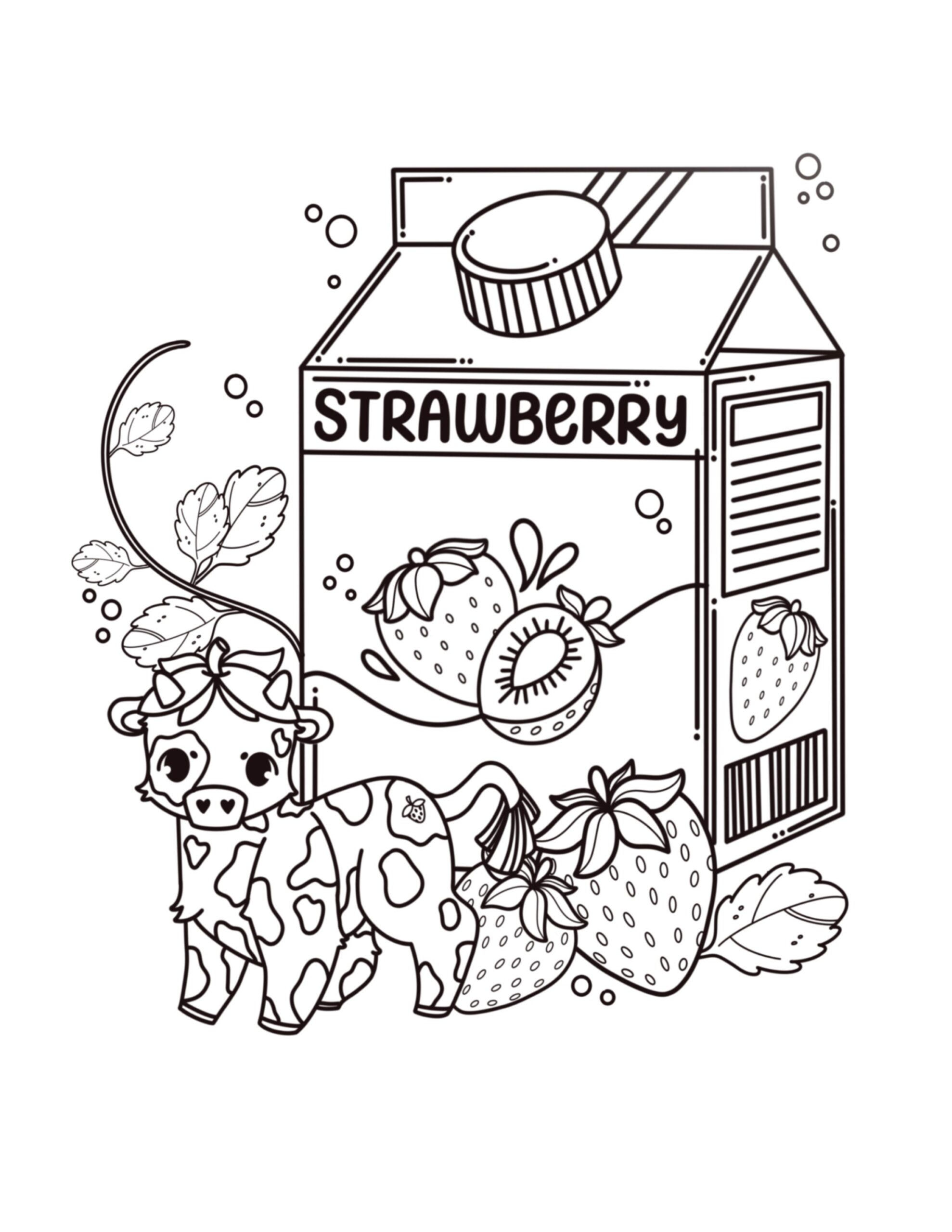 Strawberry Cow Kawaii Coloring Page Kawaii Strawberry Printable 
