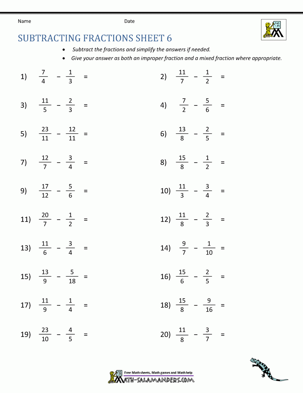 fractions worksheets