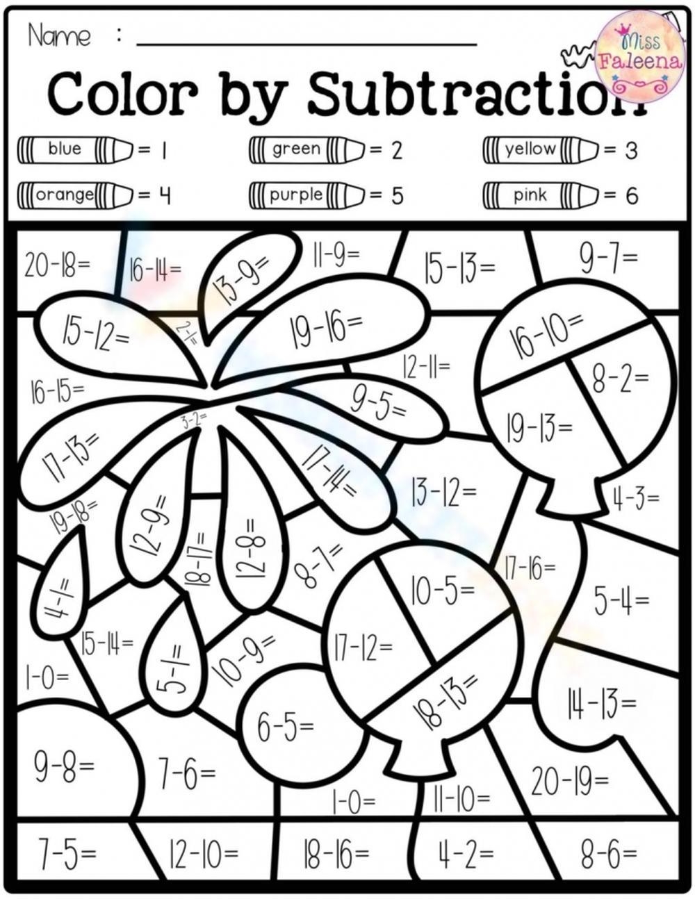 Subtraction Color By Number Worksheet