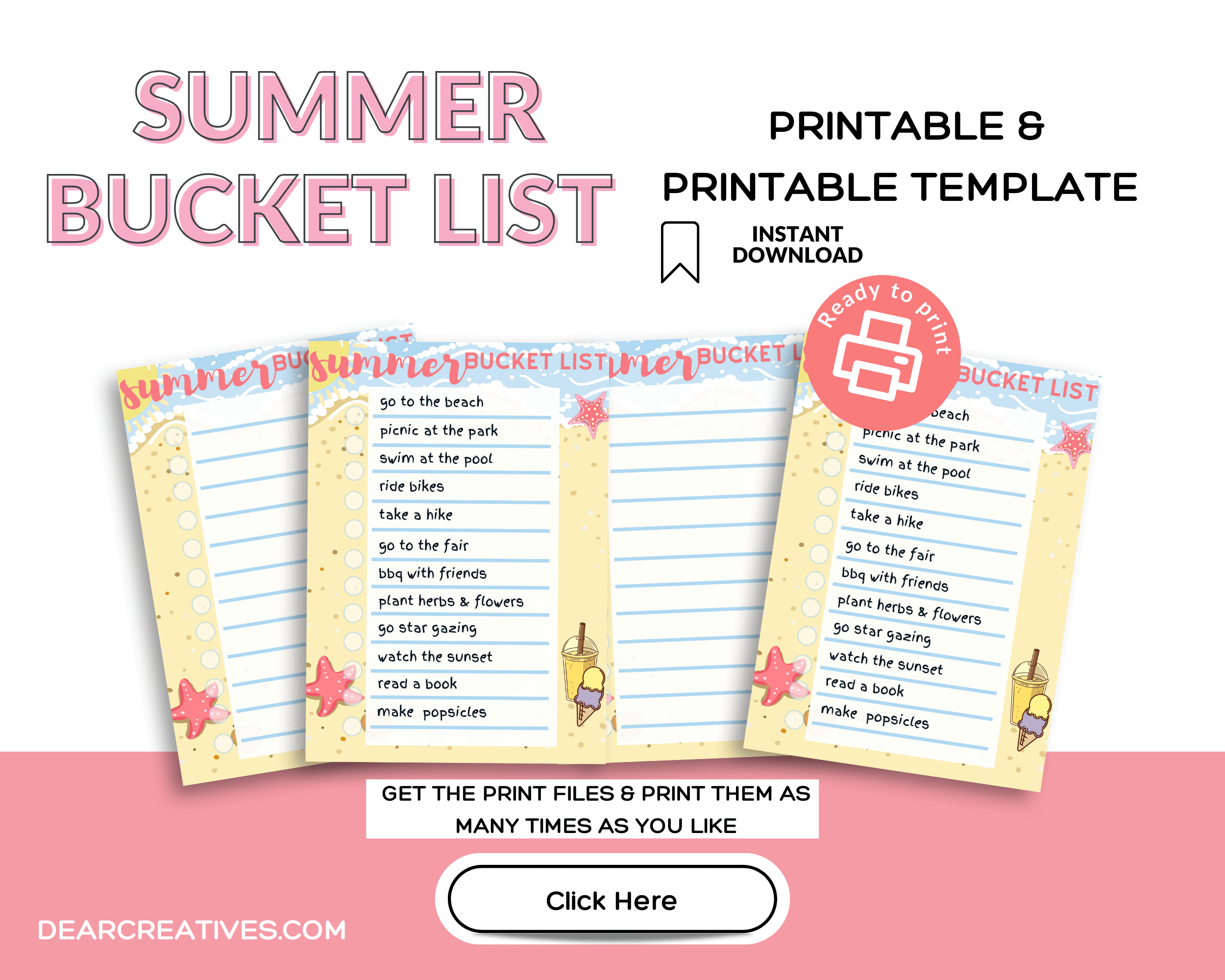 Summer Bucket List Bundle Printable And Printable Template Dear Creatives