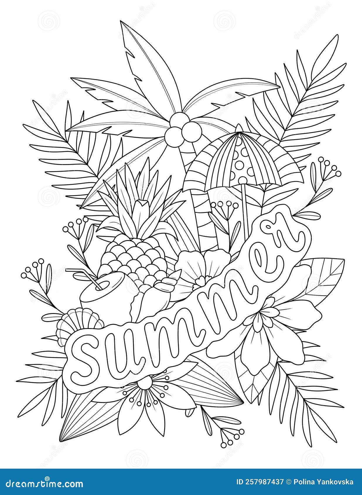 Summer Coloring Page For Adult Stock Illustration Illustration 