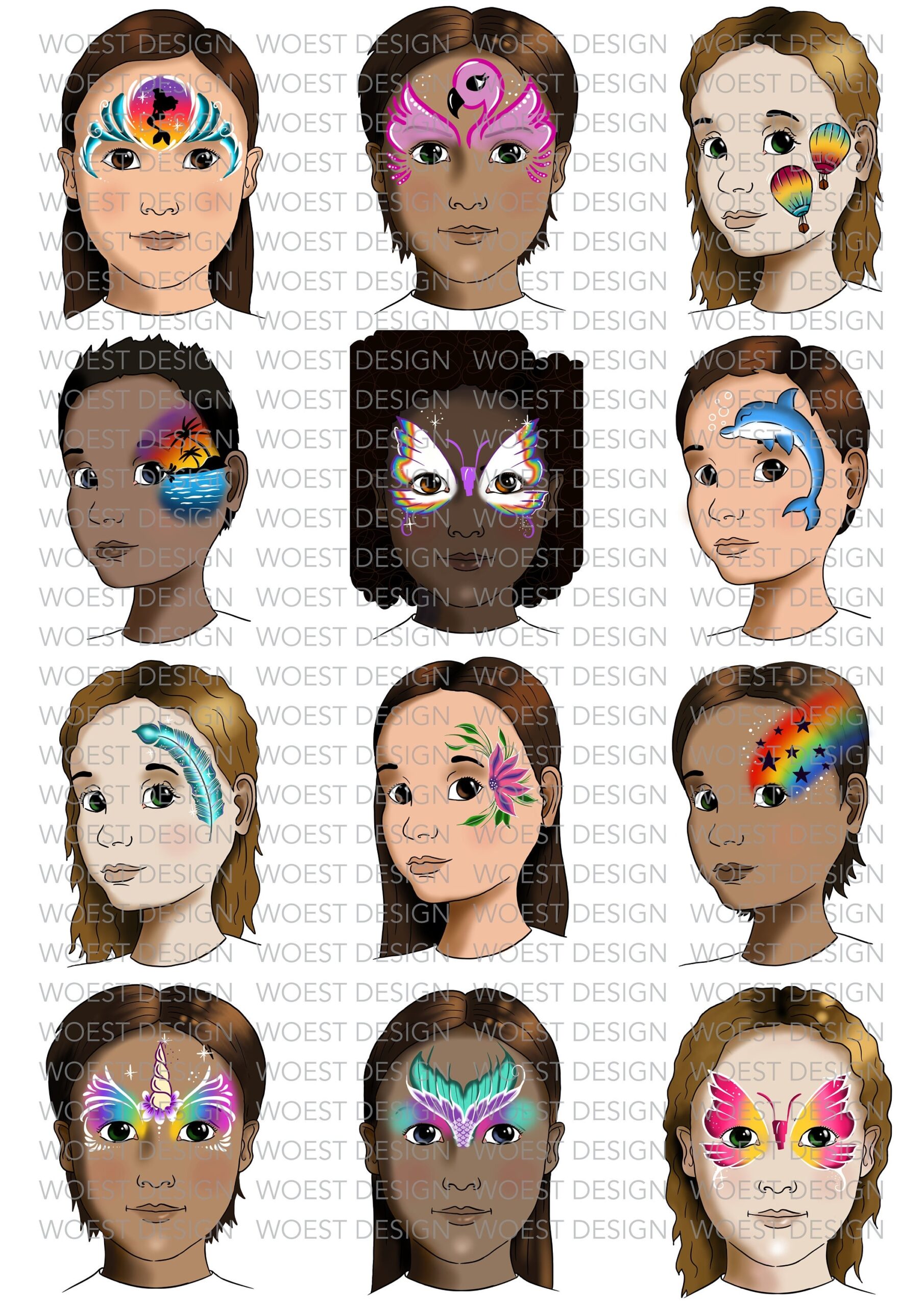 Summer Set DIGITAL DOWNLOAD Face Paint Design Board Face Painting Template Board Menu Designs Digital Download Etsy