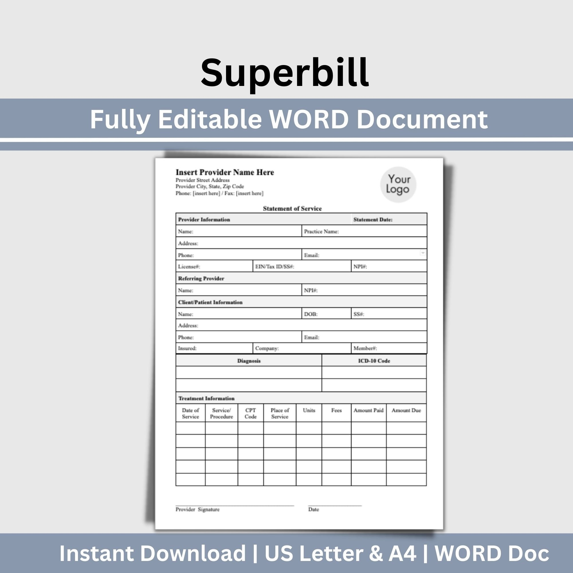 free printable superbill template