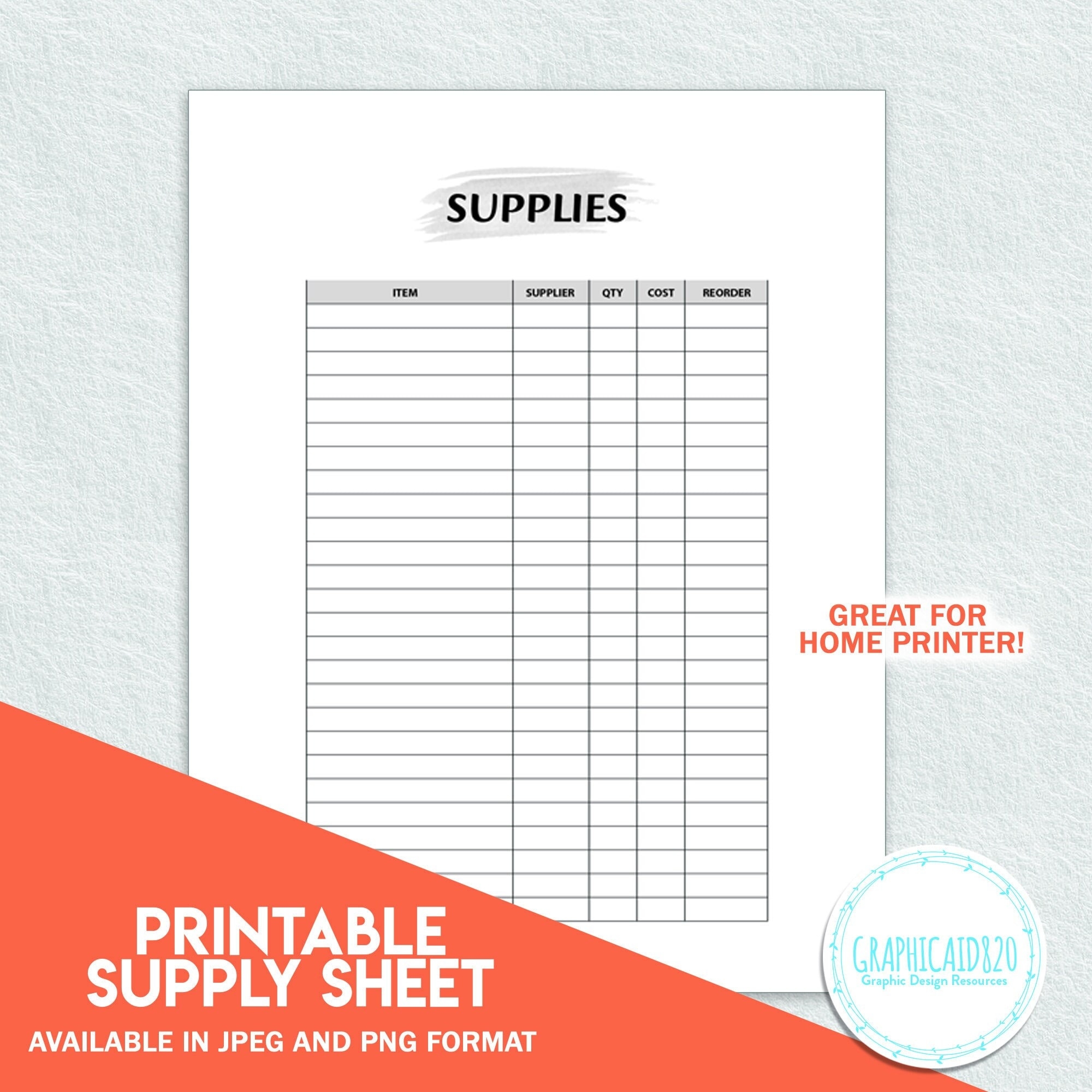 Supply Sheet Template Simple Printable Inventory Log Small Business Supplies Organizer Inventory Sheet Supply Cost Reorder Tracker Etsy