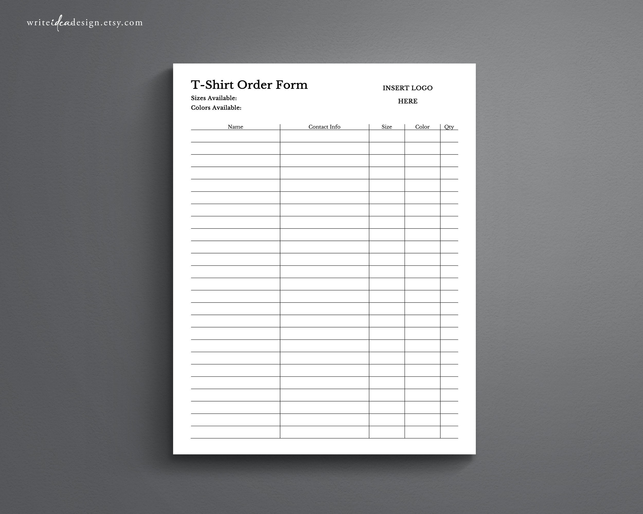 T shirt Order Template Google Docs microsoft Word T shirt Order 