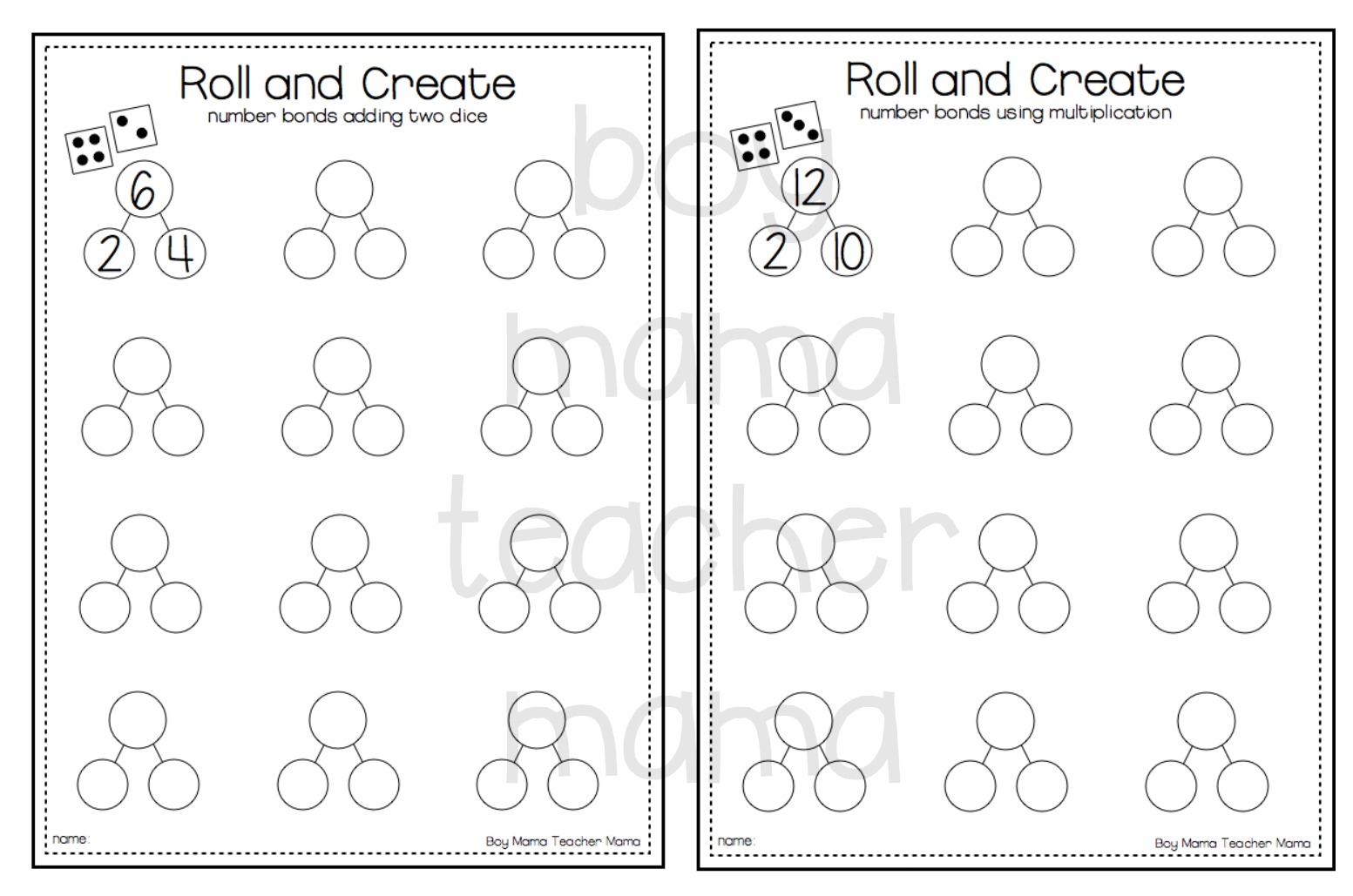 Teacher Mama FREE Roll And Create Number Bonds Printable After 