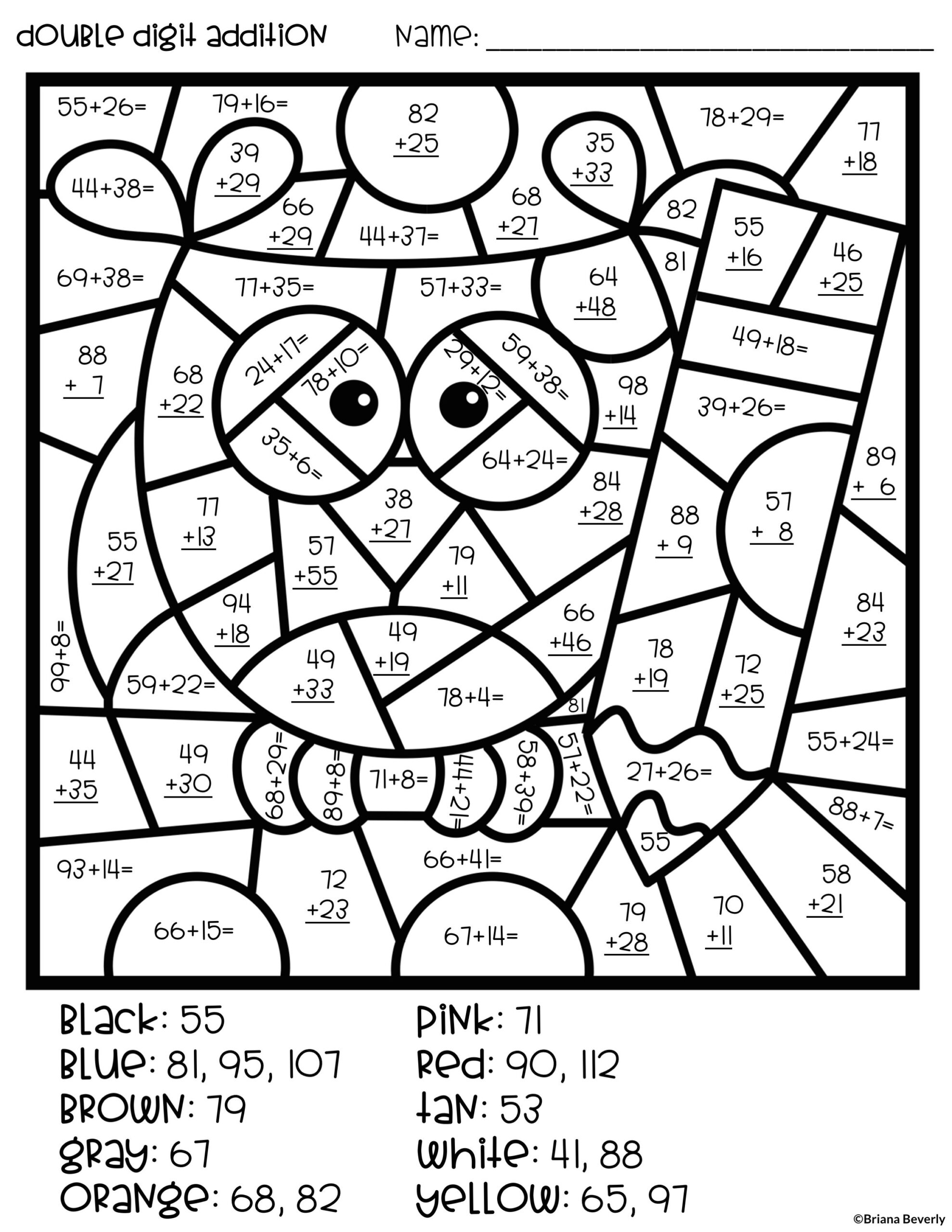 Thanksgiving 2 Digit Addition With Regrouping Color By Code Worksheets Library