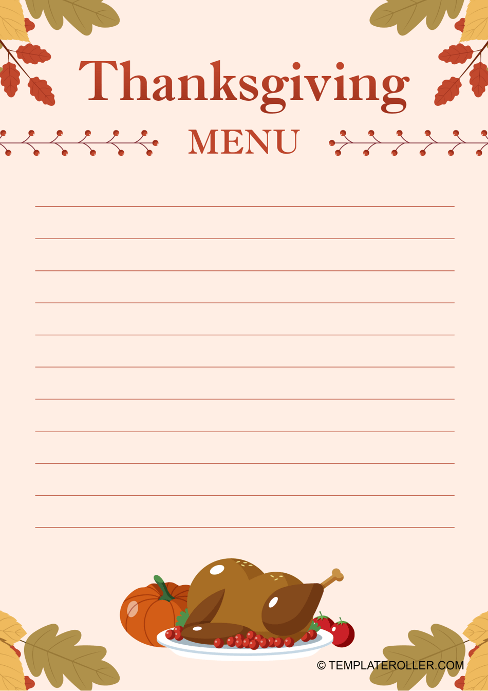 blank printable thanksgiving menu template