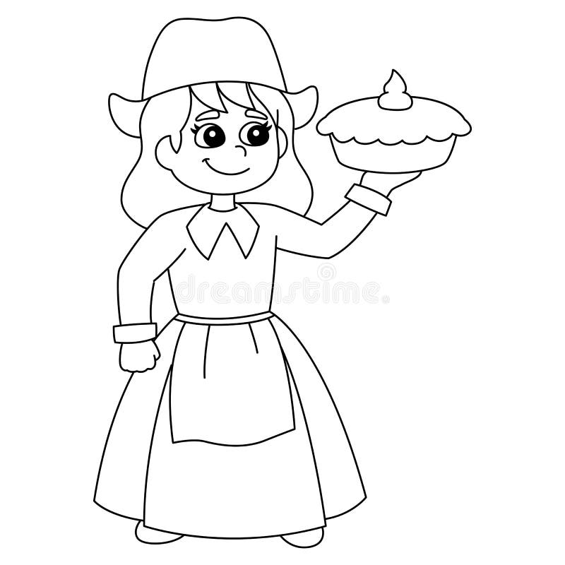 Thanksgiving Pilgrim Girl Holding Pie Isolated Stock Vector Illustration Of Pilgrim Silhouette 246772205