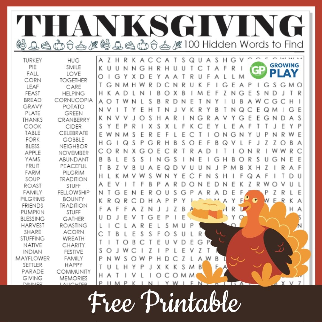 free printable word search thanksgiving