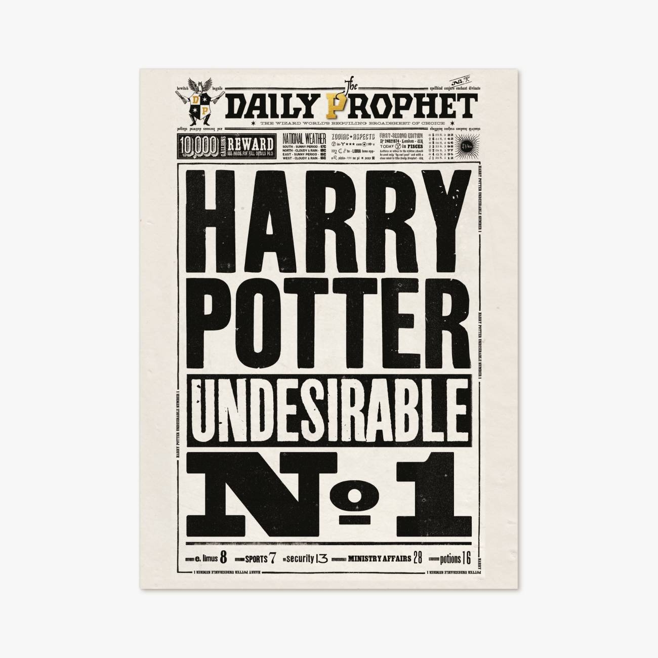 The Daily Prophet Harry Potter Undesirable No 1 MinaLima