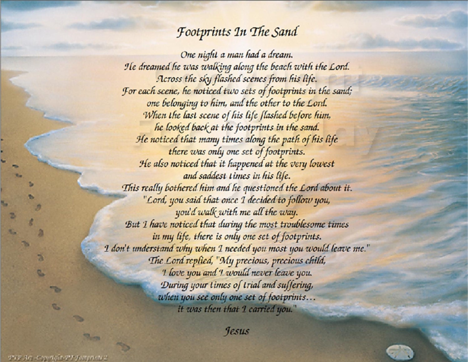 The Footprints In The Sand Poem Christian Poem Inspirational Print Ready To Frame Wall Plaque Gift Idea Ocean Beach Scene
