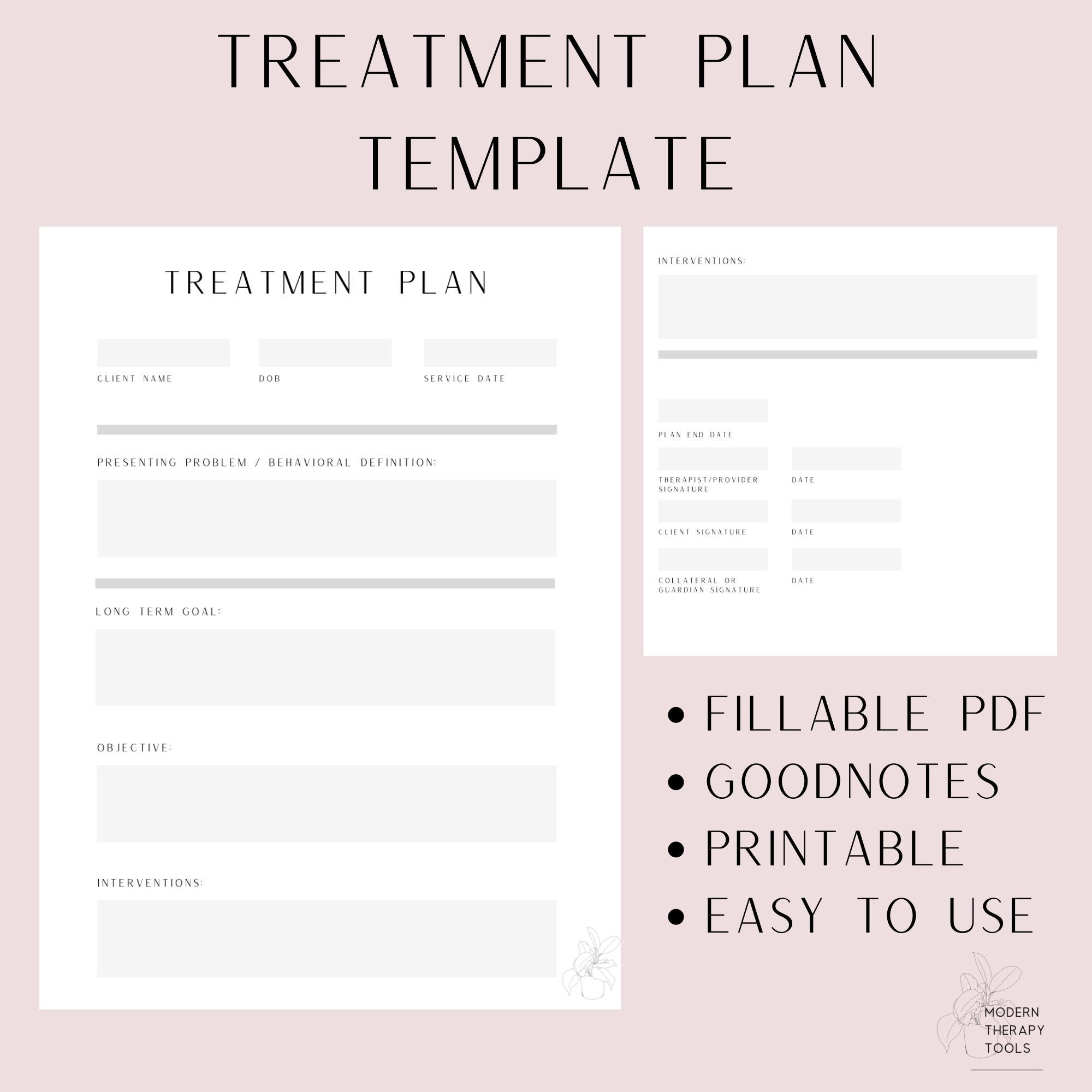 printable treatment plan template