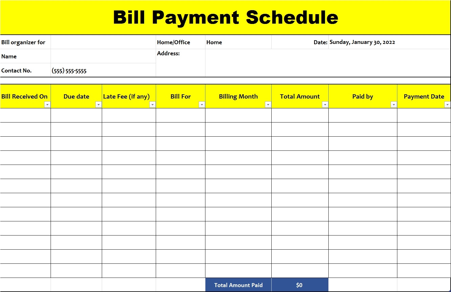 bill schedule template