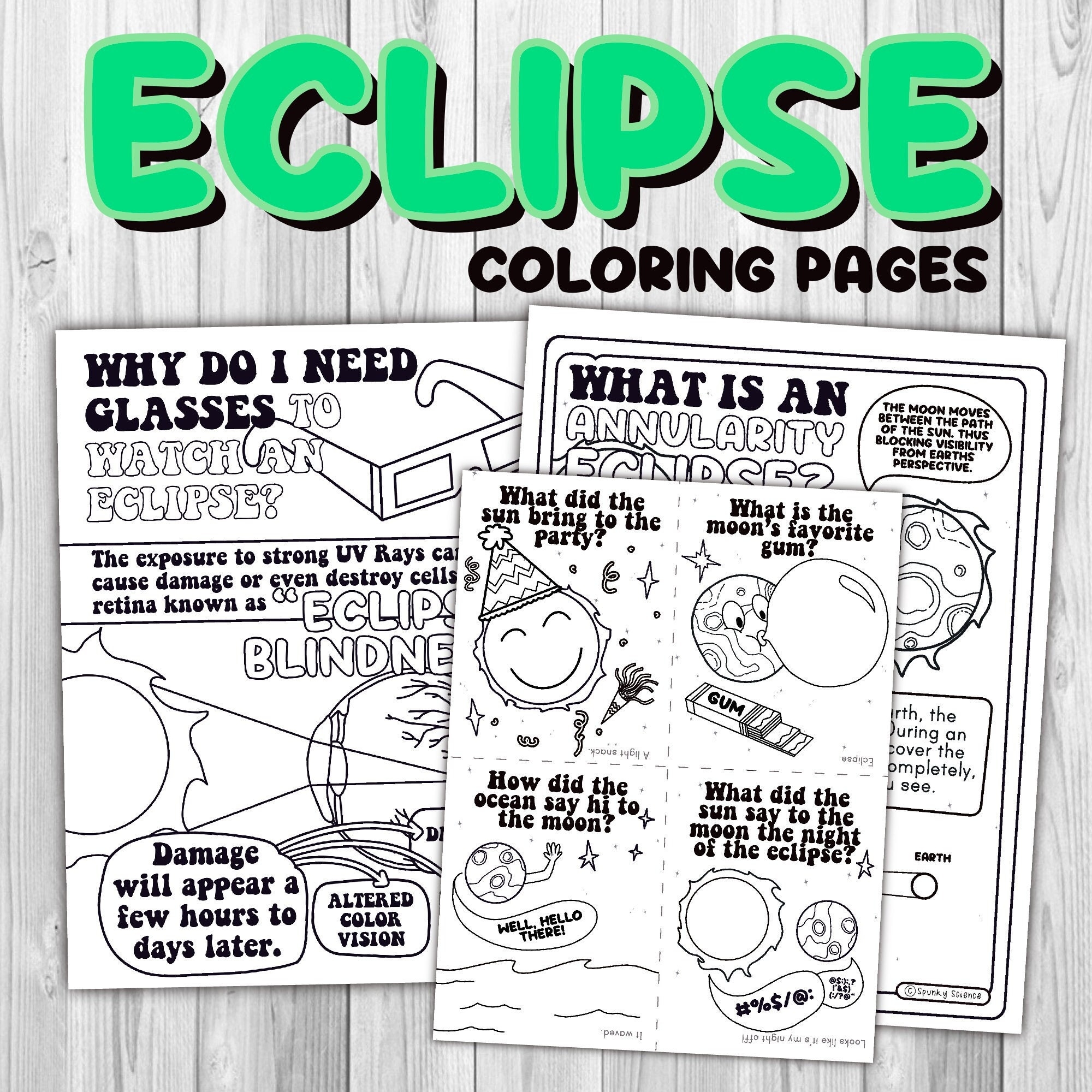 Total Solar Eclipse Science Coloring Pages And Joke Cards Etsy Canada