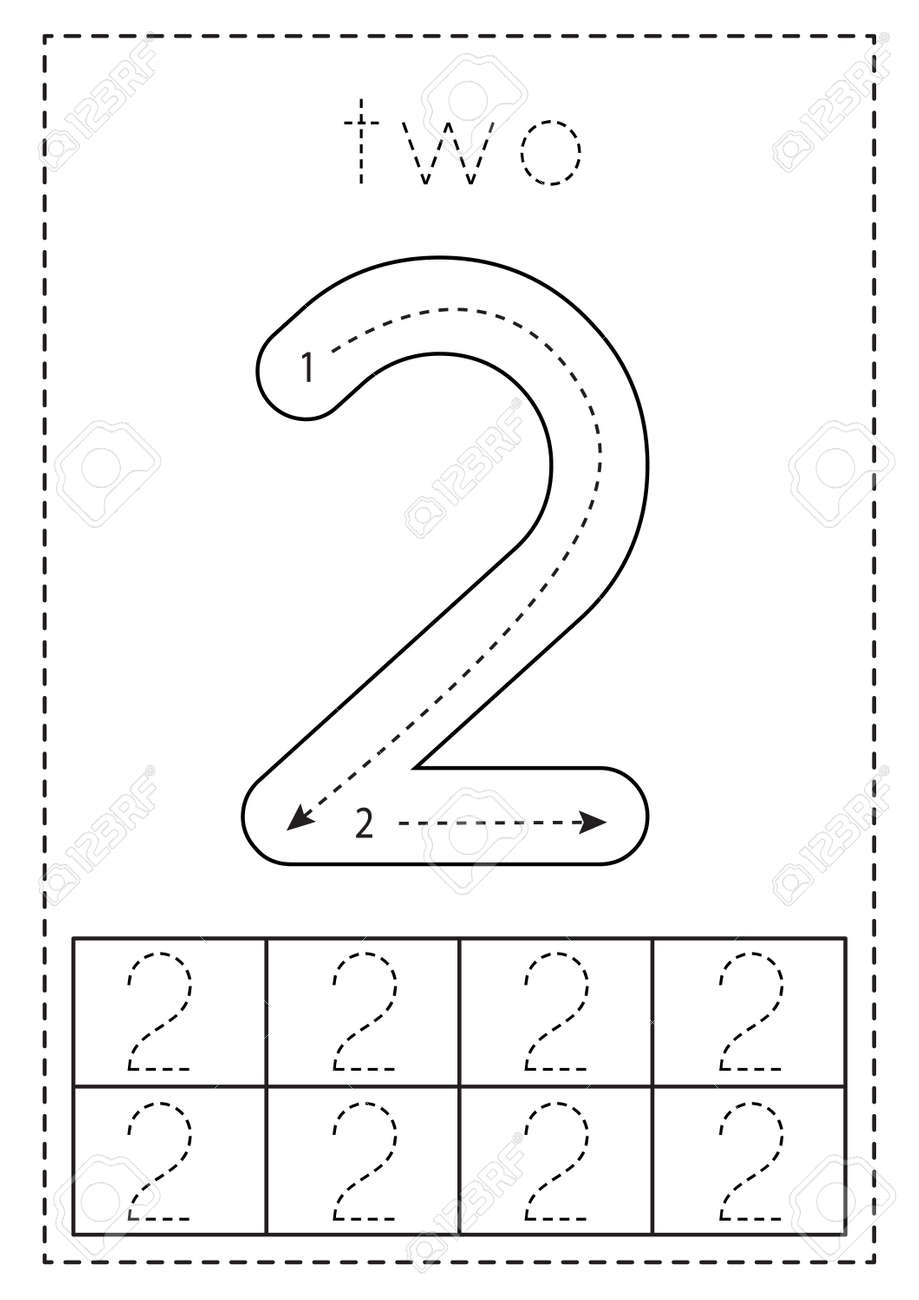Tracing Number Two Black And White Worksheet Number Tracing 