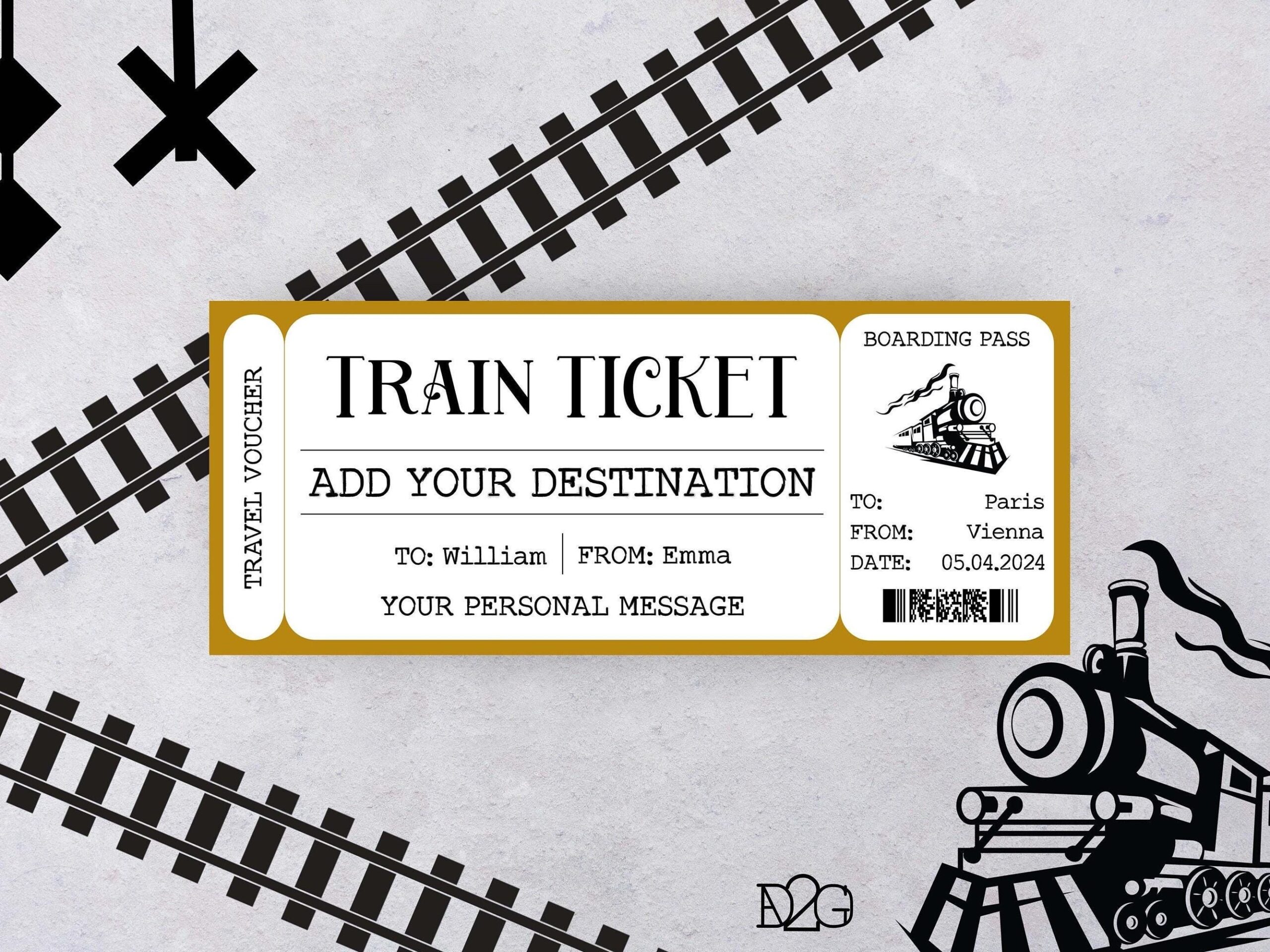 Train Ticket Template Travel Gift Coupon Printed Creative Personalized Gifts Train Ticket Printable Gift Certificate Template Etsy
