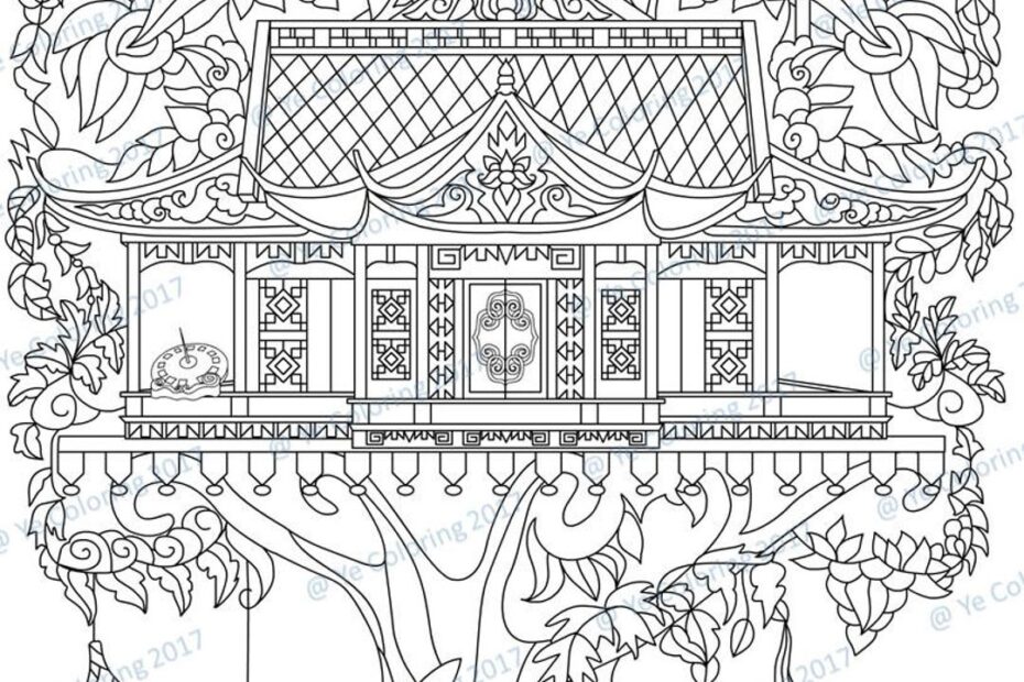 Tree House Coloring Page Printable File Etsy