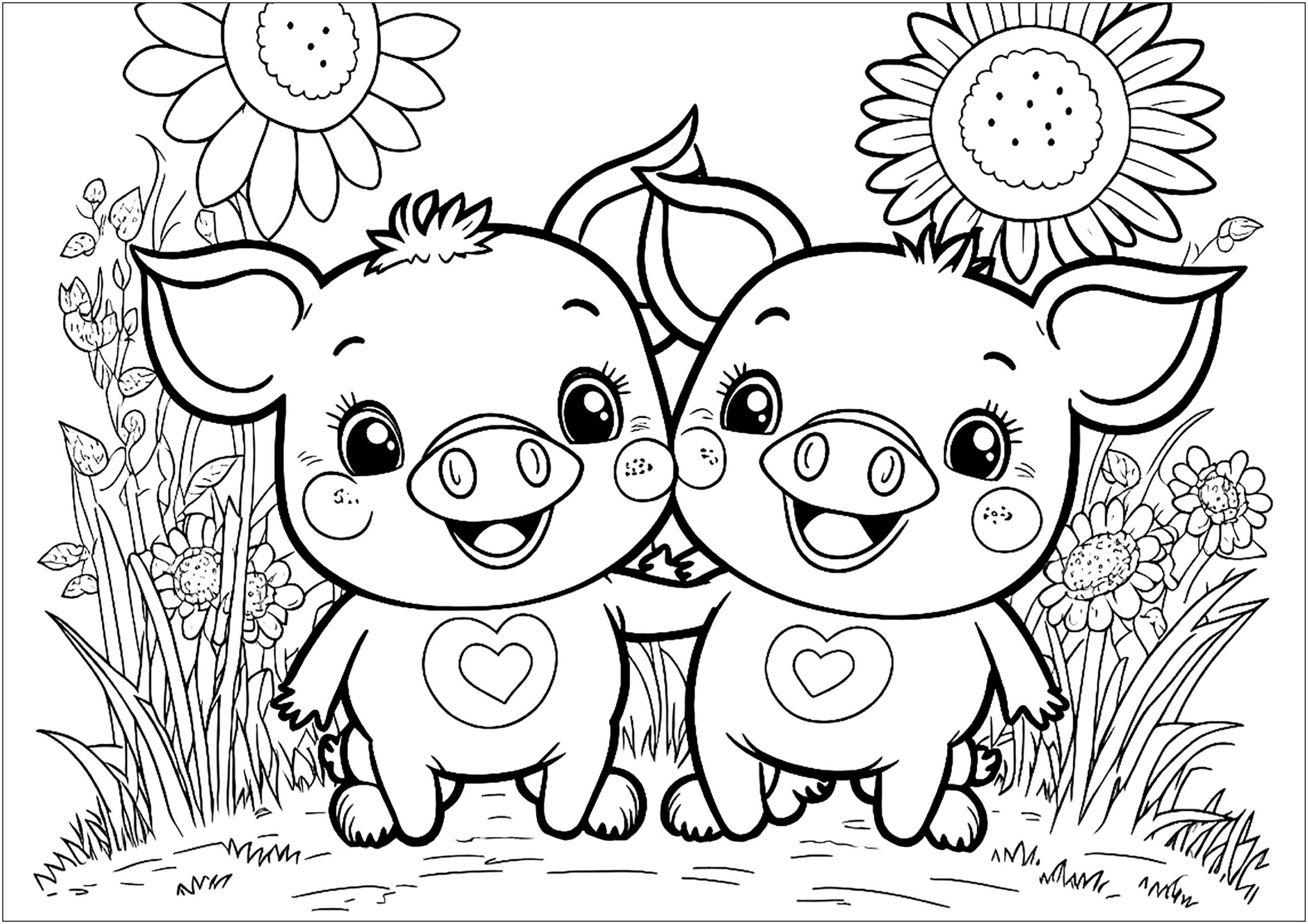Two Funny Pigs Pig Coloring Pages
