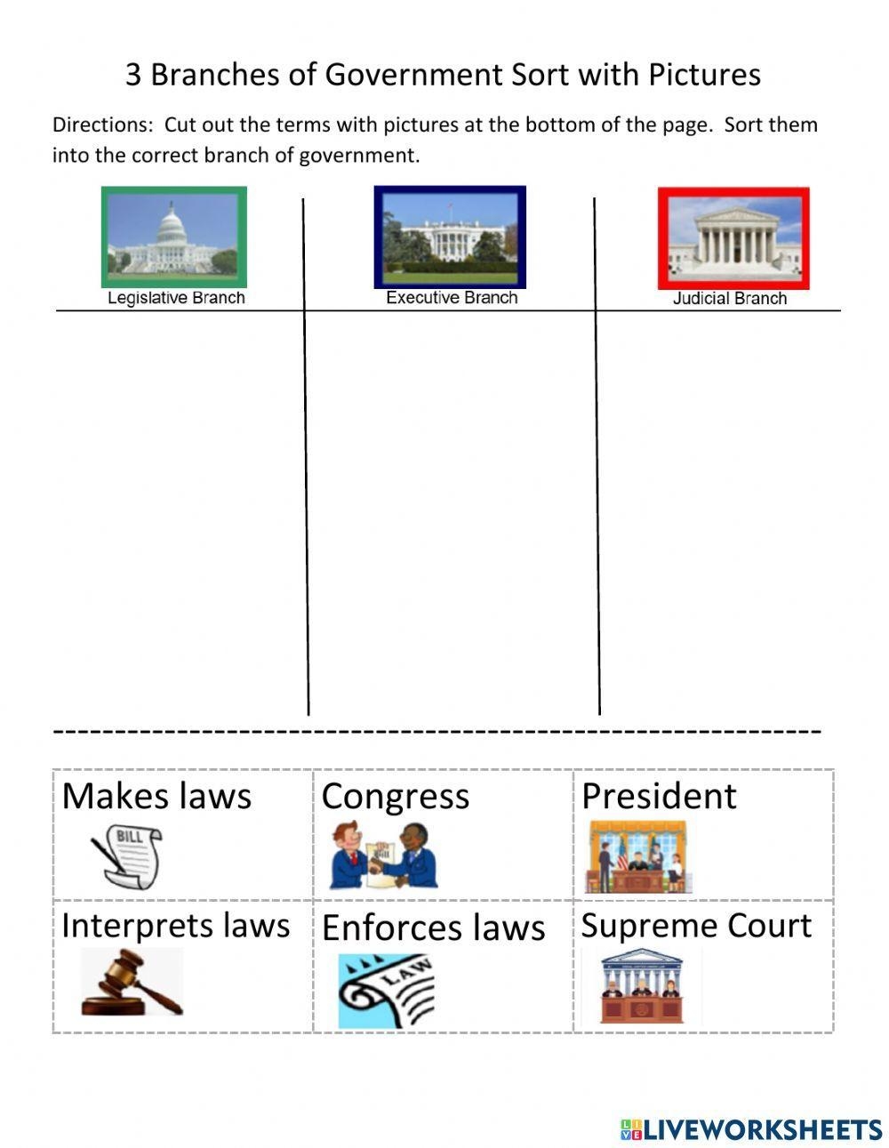 Unit 4B Three Branches Of Government Sort W Pictures Worksheet 